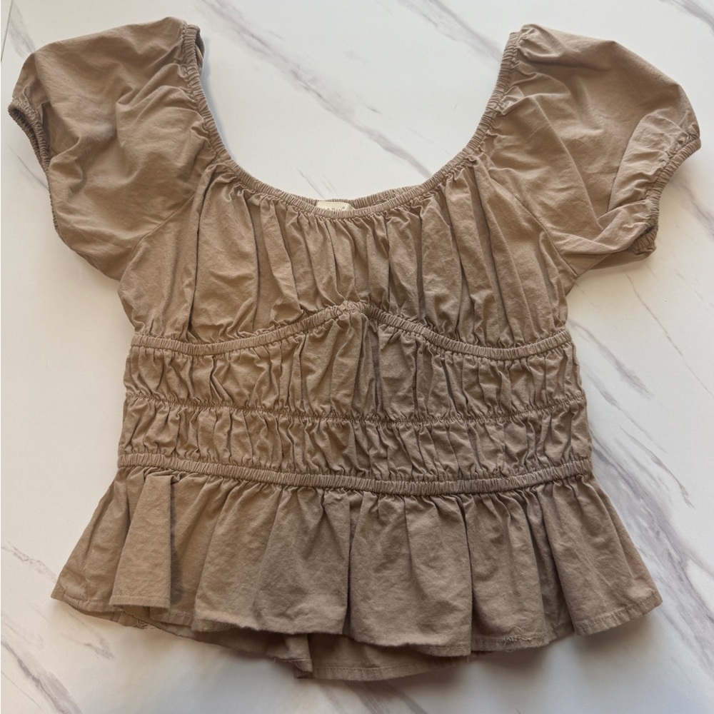 Tan Ruffled Peplum Top